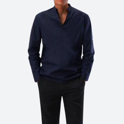 Men's Shirt with Long Sleeves – Relaxed Fit – Light and Breathable – V-Neck without Collar