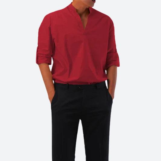 Men's Shirt with Long Sleeves – Relaxed Fit – Light and Breathable – V-Neck without Collar