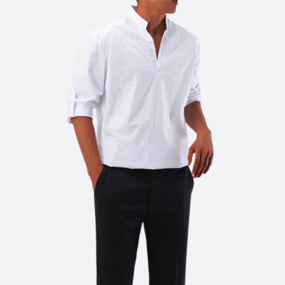 Men's Shirt with Long Sleeves – Relaxed Fit – Light and Breathable – V-Neck without Collar