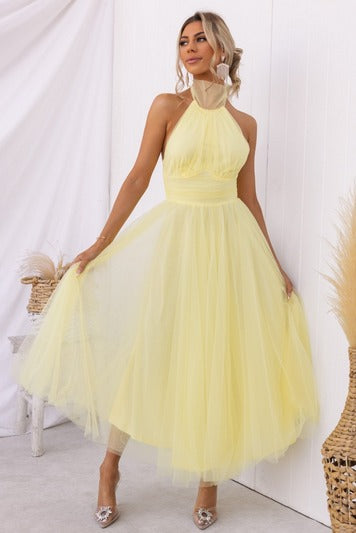 Dress for Women – Halterneck – Fitted Bodice – A-line Light Skirt – Elegant Style