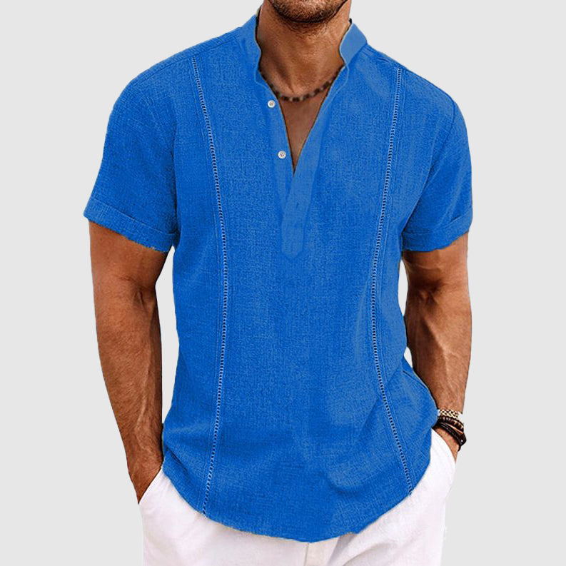 Men's Blouse – Relaxed Fit – Short Sleeve – Breathable Material – Mandarin Collar