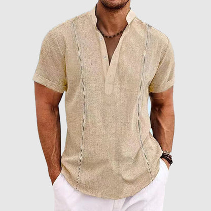 Men's Blouse – Relaxed Fit – Short Sleeve – Breathable Material – Mandarin Collar