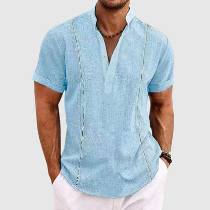 Men's Blouse – Relaxed Fit – Short Sleeve – Breathable Material – Mandarin Collar