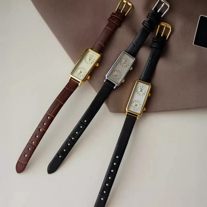Amelia Faux Leather Rectangular Case Wristwatch | Dual Dial Roman Numerals Wristwatch