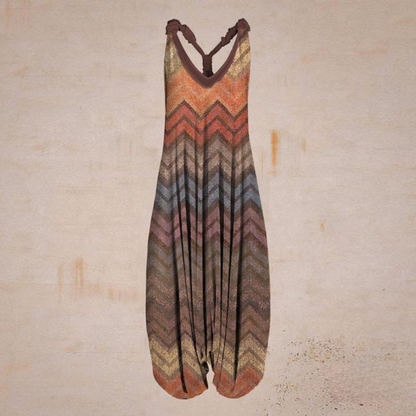 Women's Jumpsuit – Loose-Fitting Harem Style – Sleeveless V-Neck – Bohemian Casual Look
