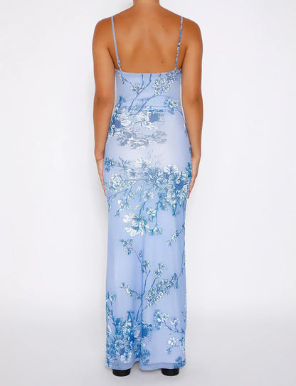 Dress for Women – Slim Fit – Spaghetti Straps – Lace Ruffles – Full Length