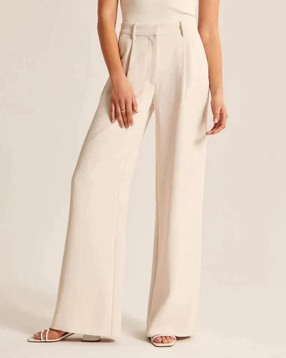 Dame Bukser - Højtaljet Wide-Leg - Komfortabelt Letvægtsstof - Elegant Pasform