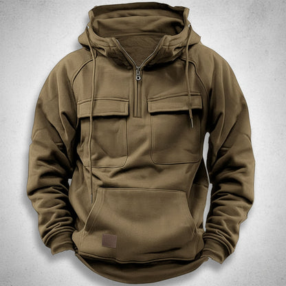 Adam Relaxed Fit Quarter-Zip Hoodie | Flap Pockets Kangaroo Pocket Hoodie