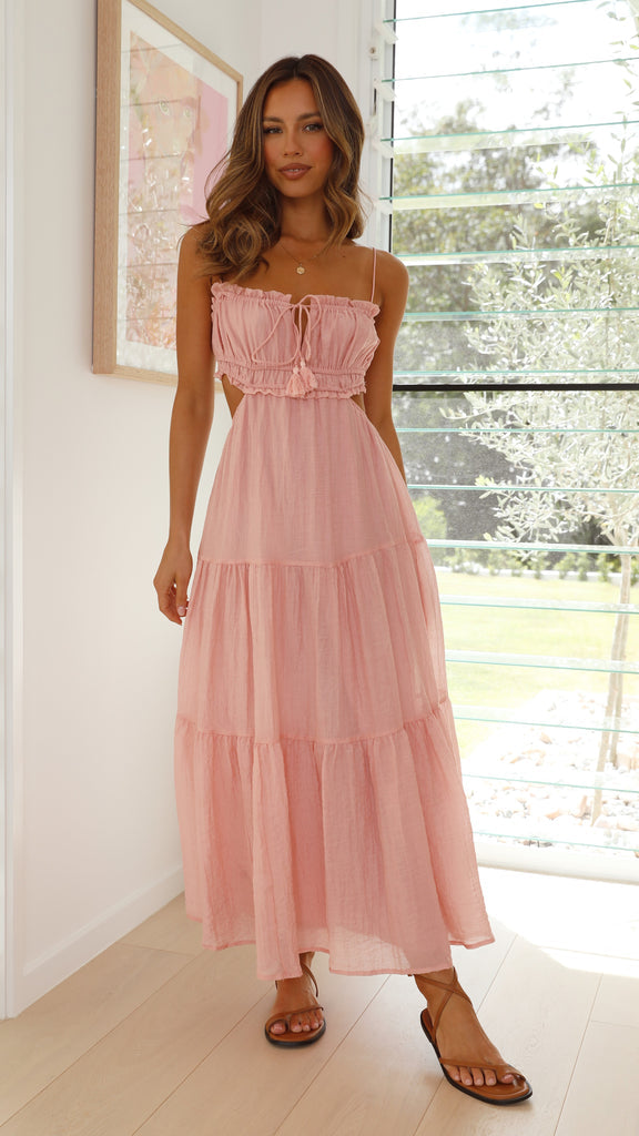 Women's Maxi Dress - Adjustable Straps - Flowy Skirt - Cutout Details - Light and Breathable