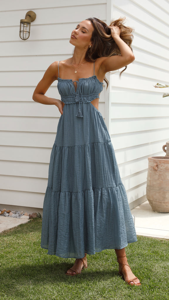 Women's Maxi Dress - Adjustable Straps - Flowy Skirt - Cutout Details - Light and Breathable