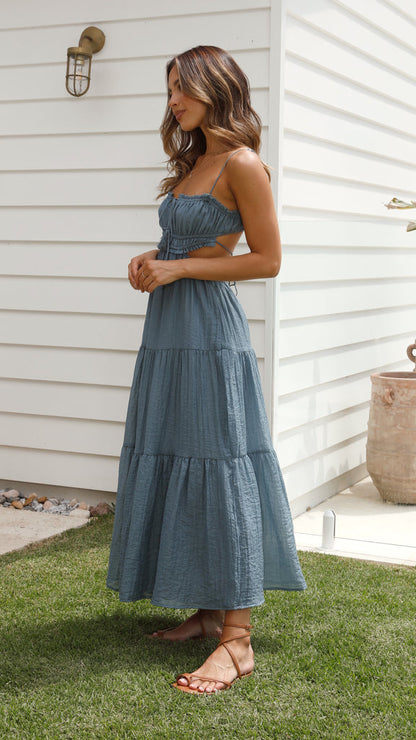 Women's Maxi Dress - Adjustable Straps - Flowy Skirt - Cutout Details - Light and Breathable