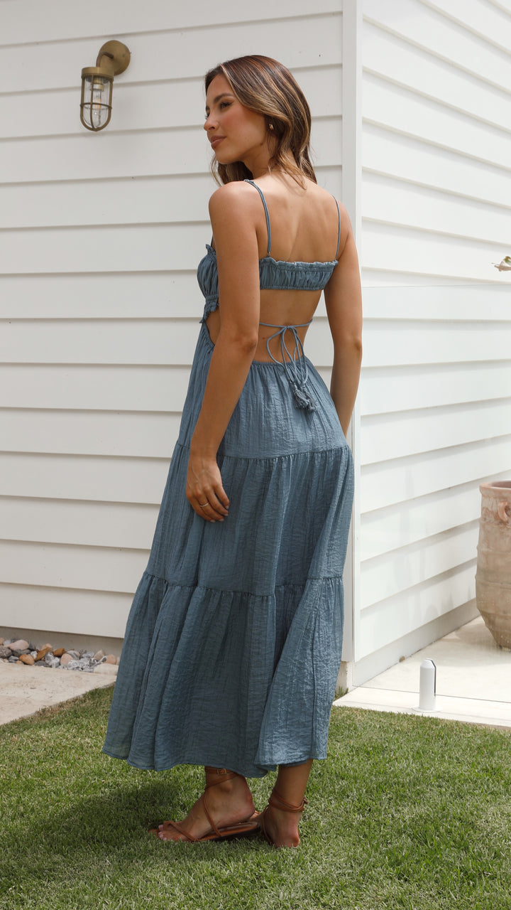 Women's Maxi Dress - Adjustable Straps - Flowy Skirt - Cutout Details - Light and Breathable