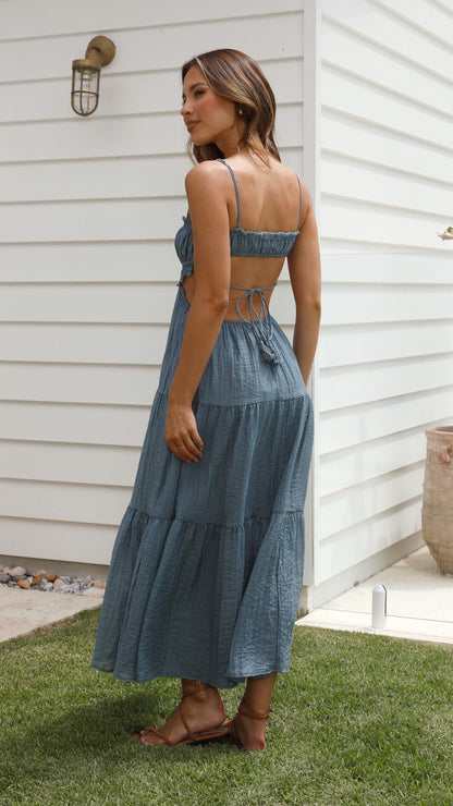 Women's Maxi Dress - Adjustable Straps - Flowy Skirt - Cutout Details - Light and Breathable
