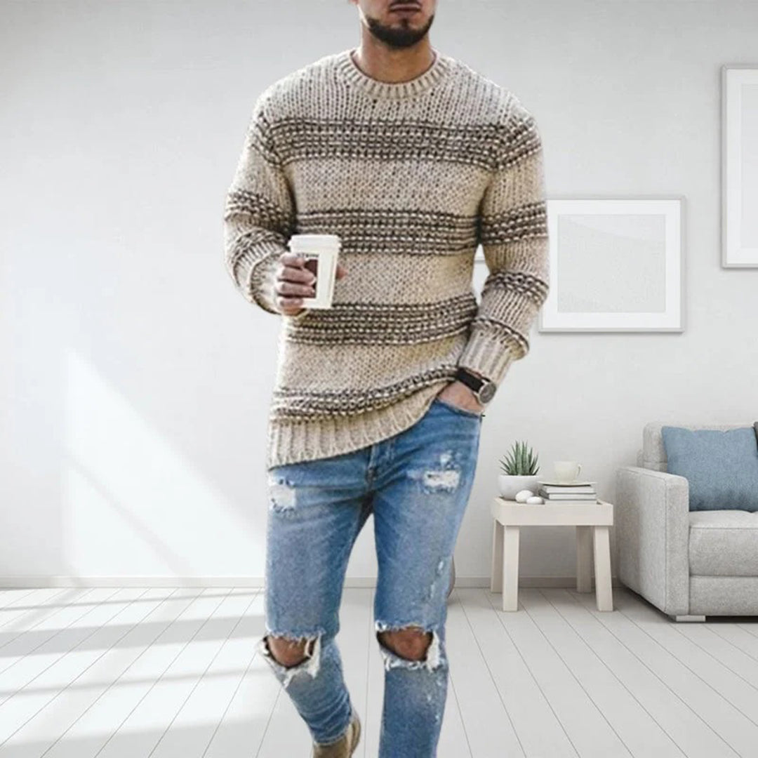Men's Sweater – Relaxed Fit – Wool Texture – Norwegian Pattern – Round Neck
