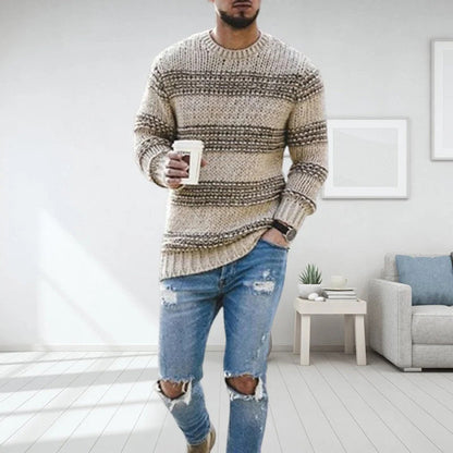 Men's Sweater – Relaxed Fit – Wool Texture – Norwegian Pattern – Round Neck