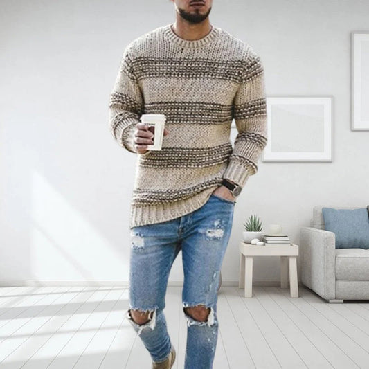 Men's Sweater – Relaxed Fit – Wool Texture – Norwegian Pattern – Round Neck