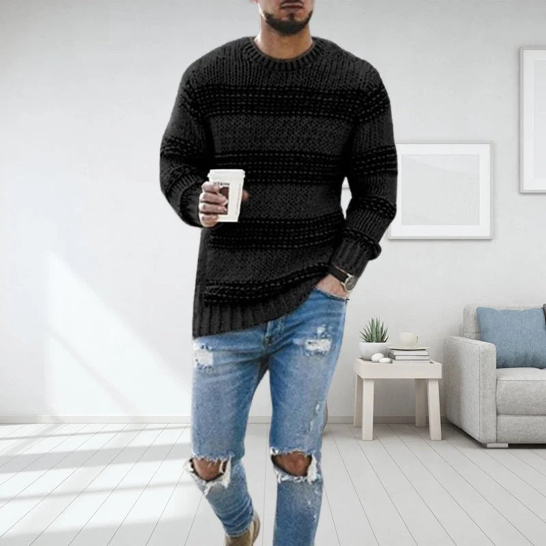Men's Sweater – Relaxed Fit – Wool Texture – Norwegian Pattern – Round Neck