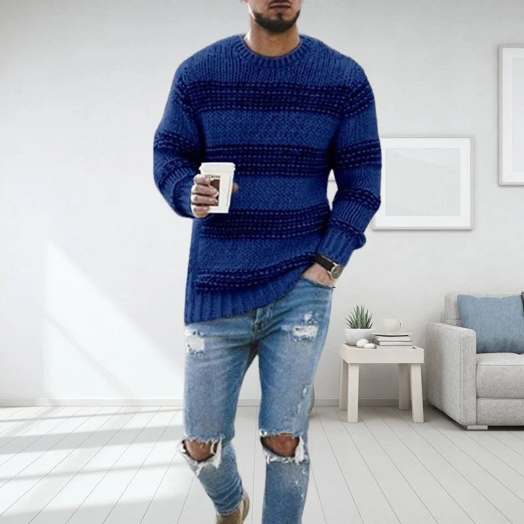 Men's Sweater – Relaxed Fit – Wool Texture – Norwegian Pattern – Round Neck