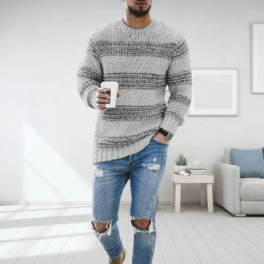 Men's Sweater – Relaxed Fit – Wool Texture – Norwegian Pattern – Round Neck
