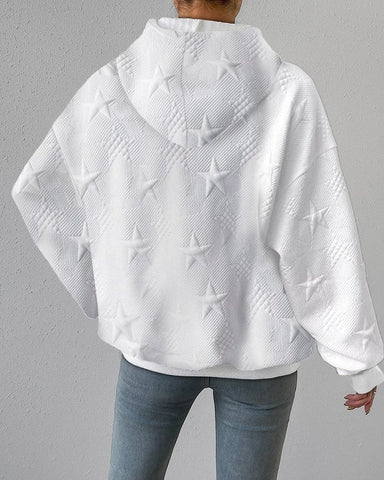 Women's Hoodie – Oversized Fit – Soft Knit – Embossed Star Pattern – Long Sleeves