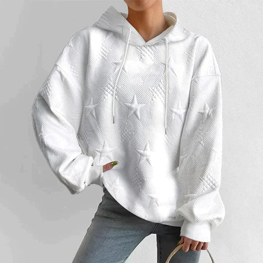 Women's Hoodie – Oversized Fit – Soft Knit – Embossed Star Pattern – Long Sleeves