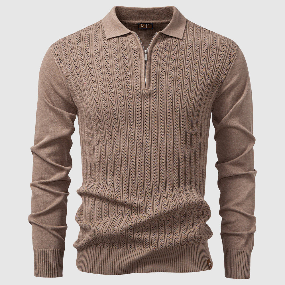 Hugo Textured Knit Hip-Length Polo Sweater | Half-Zip Regular Fit Polo Sweater