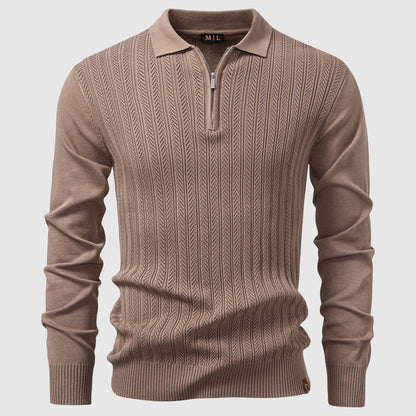 Hugo Textured Knit Hip-Length Polo Sweater | Half-Zip Regular Fit Polo Sweater