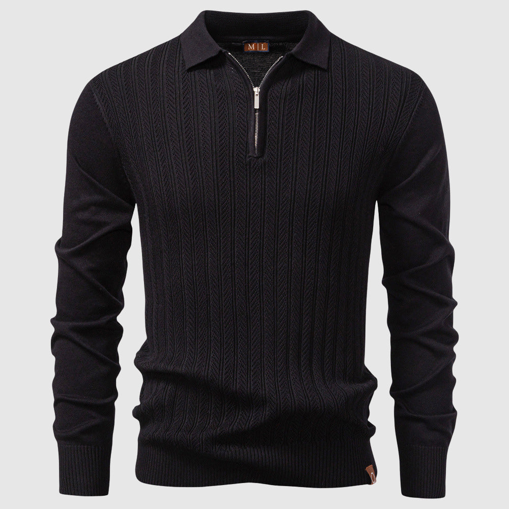 Hugo Textured Knit Hip-Length Polo Sweater | Half-Zip Regular Fit Polo Sweater