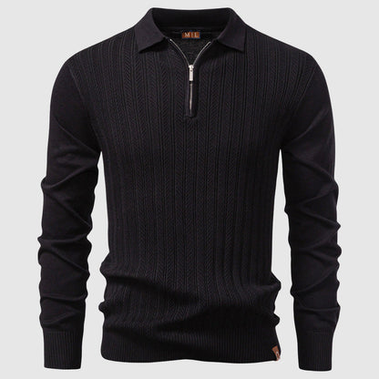 Hugo Textured Knit Hip-Length Polo Sweater | Half-Zip Regular Fit Polo Sweater