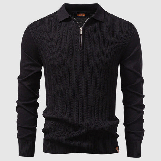 Hugo Textured Knit Hip-Length Polo Sweater | Half-Zip Regular Fit Polo Sweater