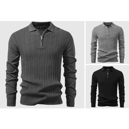 Hugo Textured Knit Hip-Length Polo Sweater | Half-Zip Regular Fit Polo Sweater
