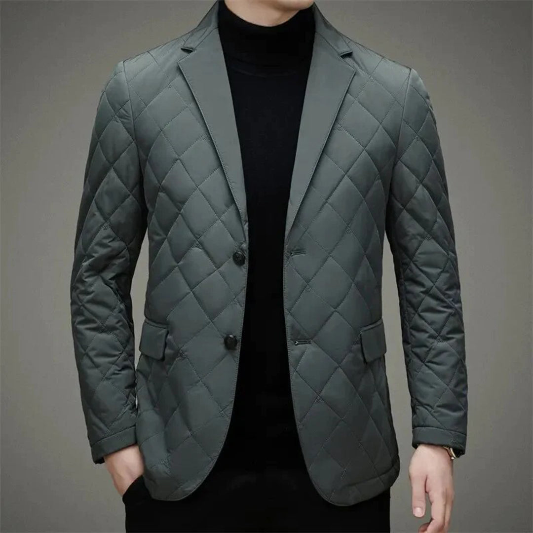 Men's Jacket – Slim Fit – Padded Quilted – Button Closure – Notch Lapel
