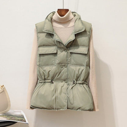 Women’s Vest - Quilted - Standing Collar - Drawstring Waist