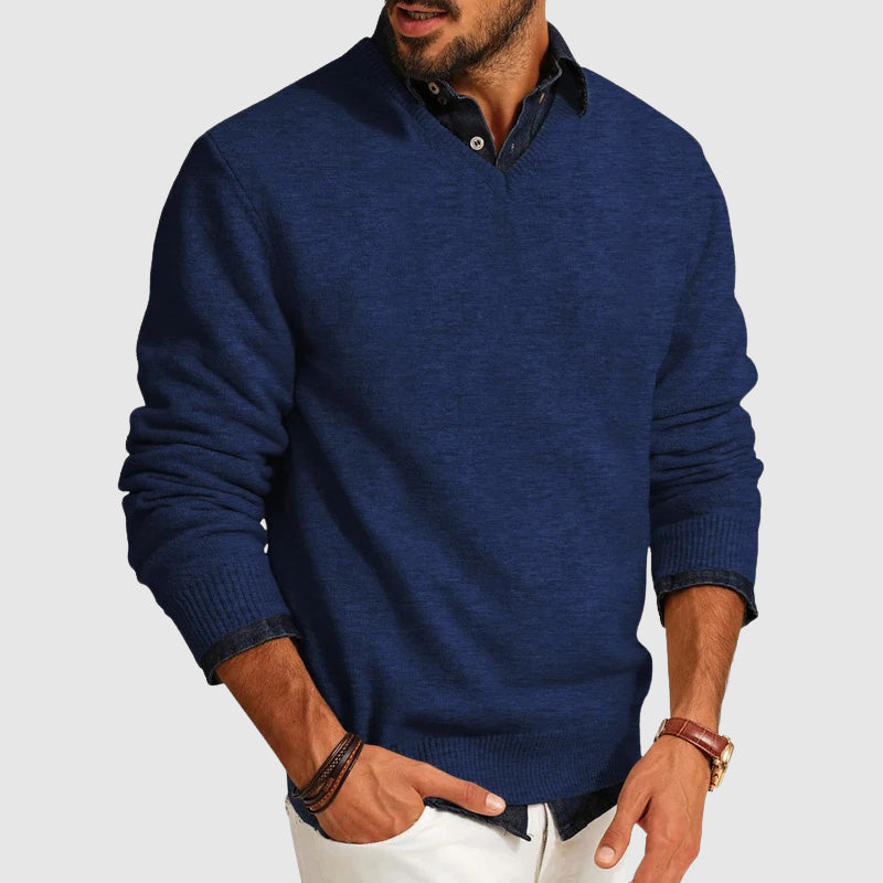 Oscar Regular Fit V-Neck Sweater | Solid Hip-Length Sweater