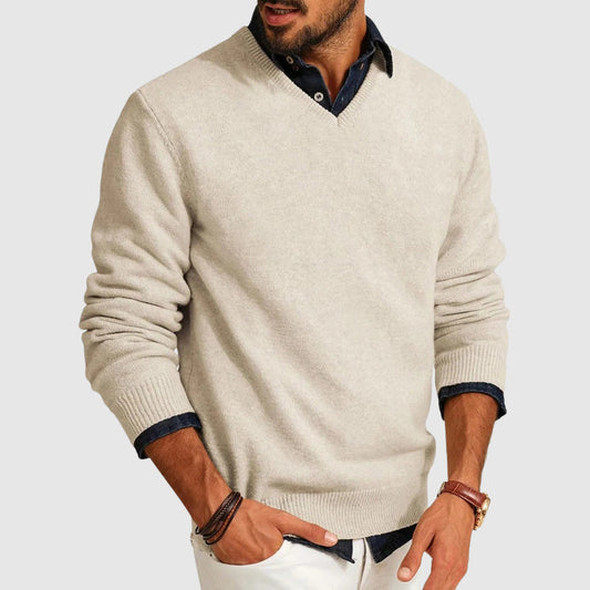 Oscar Regular Fit V-Neck Sweater | Solid Hip-Length Sweater