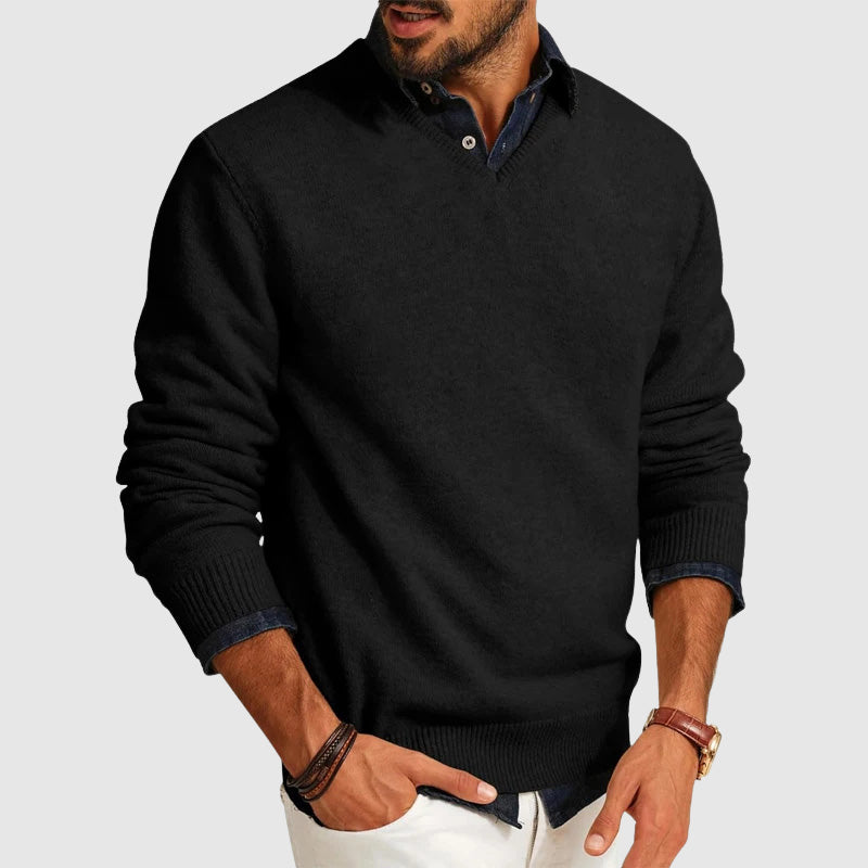 Oscar Regular Fit V-Neck Sweater | Solid Hip-Length Sweater
