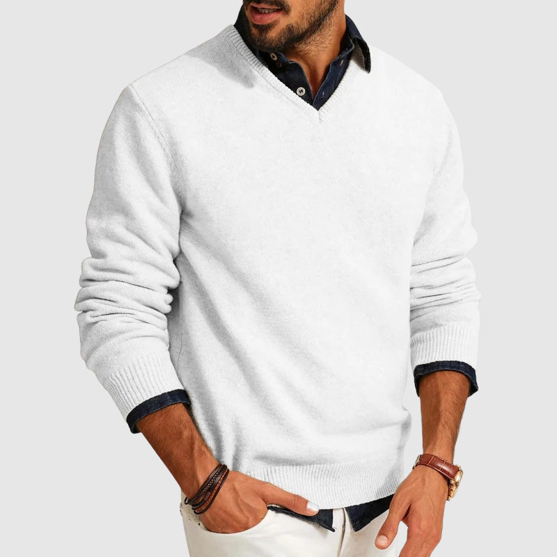 Oscar Regular Fit V-Neck Sweater | Solid Hip-Length Sweater