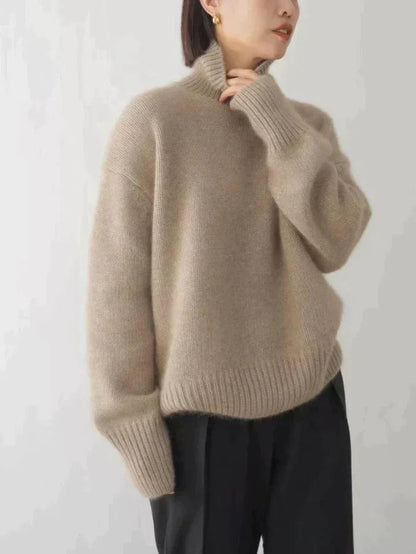 Women's Turtleneck Sweater – Oversized Fit – Soft Wool Knit – Ribbed Edges