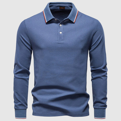 Theodore Regular Fit Long Sleeve Polo Shirt | Button Front Striped Collar Shirt