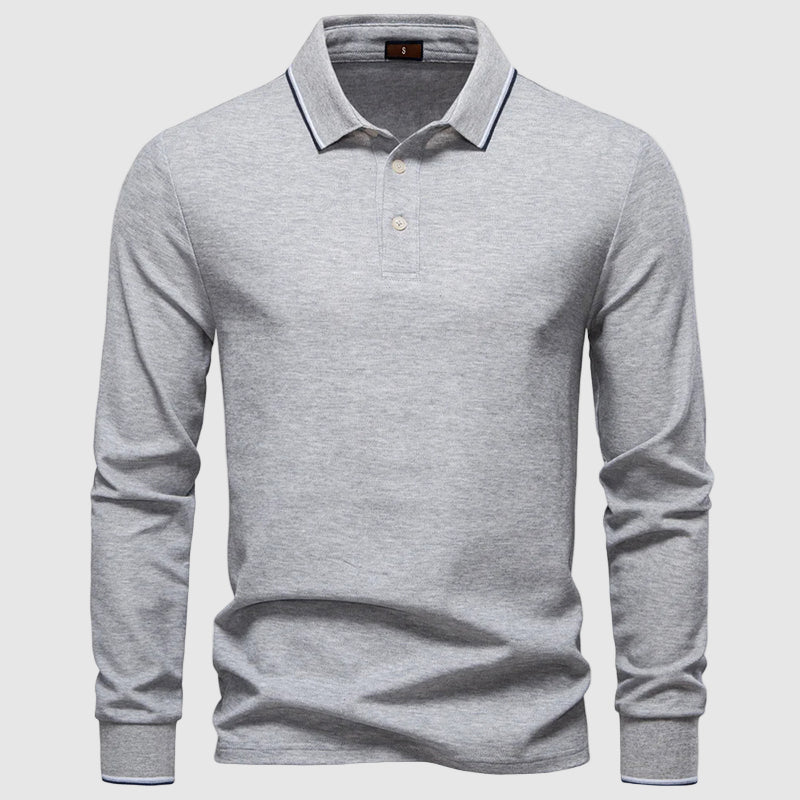 Theodore Regular Fit Long Sleeve Polo Shirt | Button Front Striped Collar Shirt