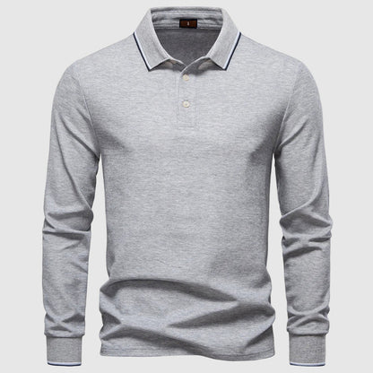 Theodore Regular Fit Long Sleeve Polo Shirt | Button Front Striped Collar Shirt