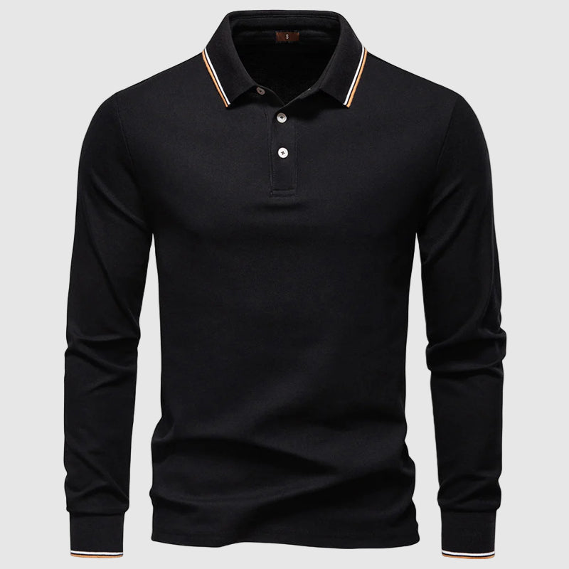 Theodore Regular Fit Long Sleeve Polo Shirt | Button Front Striped Collar Shirt