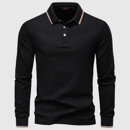 Theodore Regular Fit Long Sleeve Polo Shirt | Button Front Striped Collar Shirt