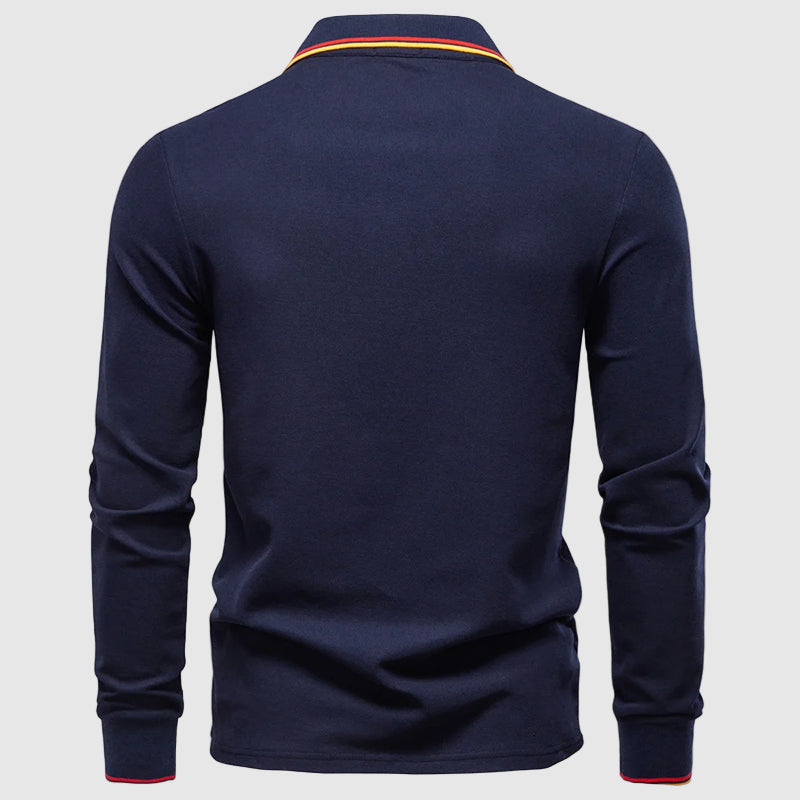 Theodore Regular Fit Long Sleeve Polo Shirt | Button Front Striped Collar Shirt