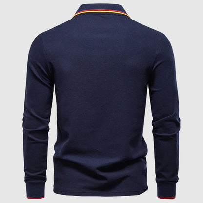 Theodore Regular Fit Long Sleeve Polo Shirt | Button Front Striped Collar Shirt