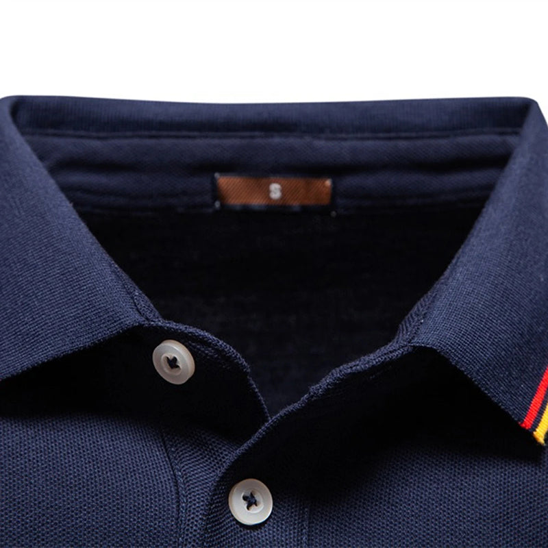 Theodore Regular Fit Long Sleeve Polo Shirt | Button Front Striped Collar Shirt