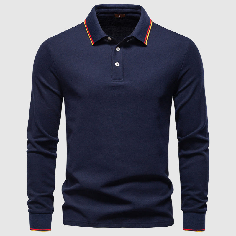 Theodore Regular Fit Long Sleeve Polo Shirt | Button Front Striped Collar Shirt