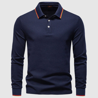 Theodore Regular Fit Long Sleeve Polo Shirt | Button Front Striped Collar Shirt