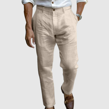 Men's Trousers – Classic Fit – Straight Leg – Flat Front – Breathable Natural Material