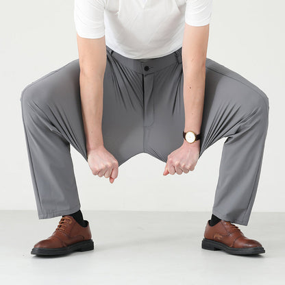 Freddie Straight Fit Trousers | Button Front Stretch Pants